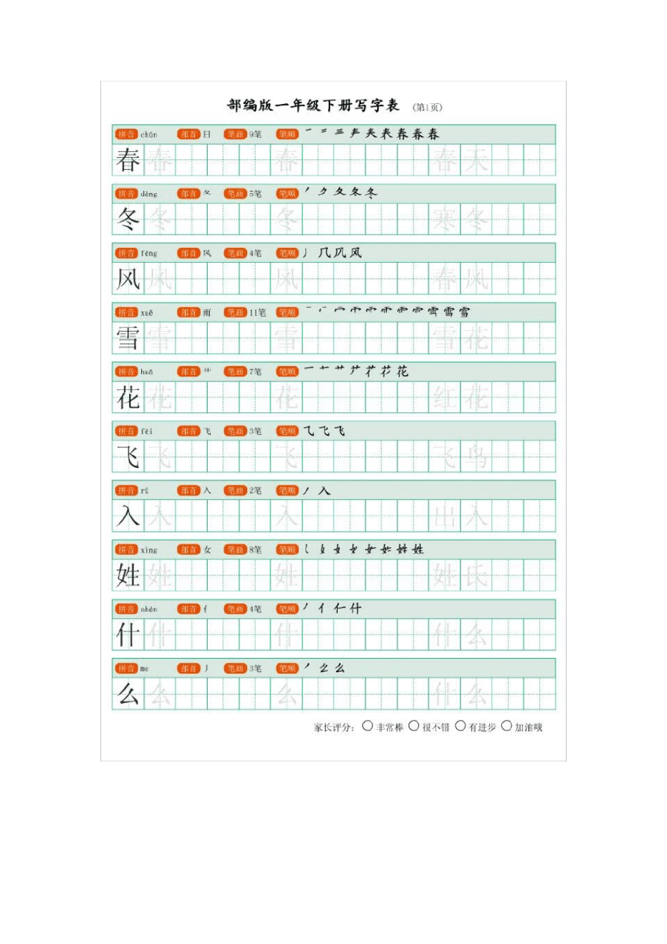 部编版一年级语文下册生字表笔顺(2022年)_第1页
