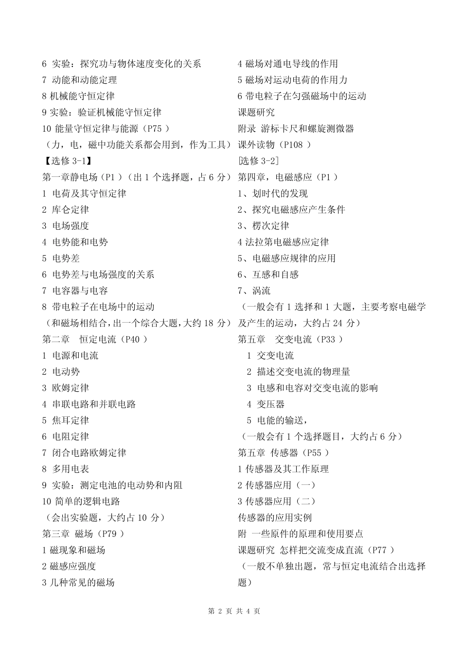 高中物理基本知识及在高考中所占分值分配 _第2页