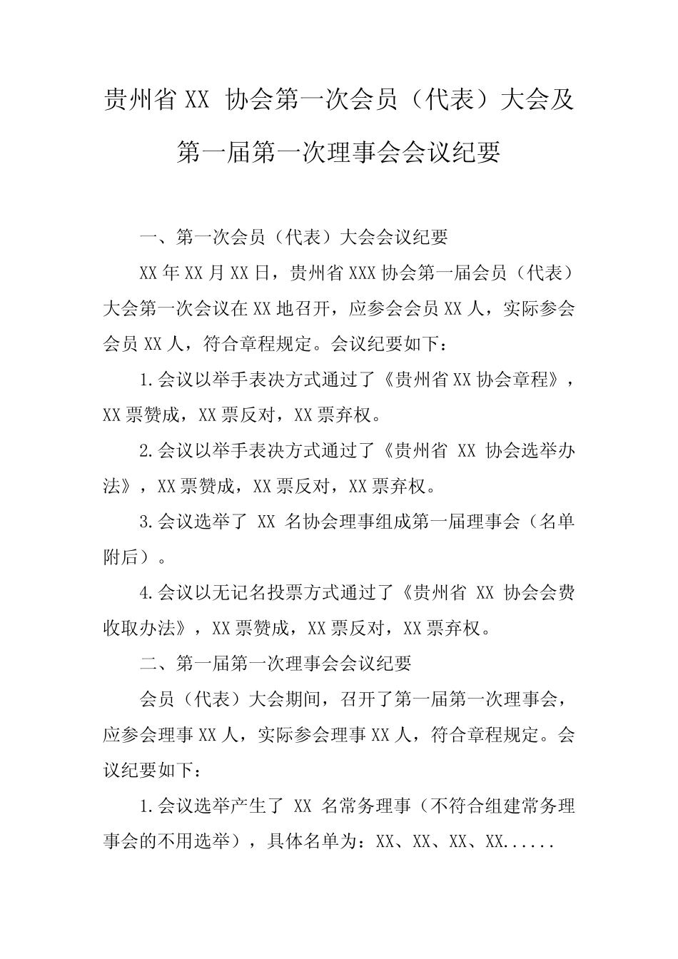 第一次会员(代表)大会及第一次理事会会议纪要(格式)_第1页