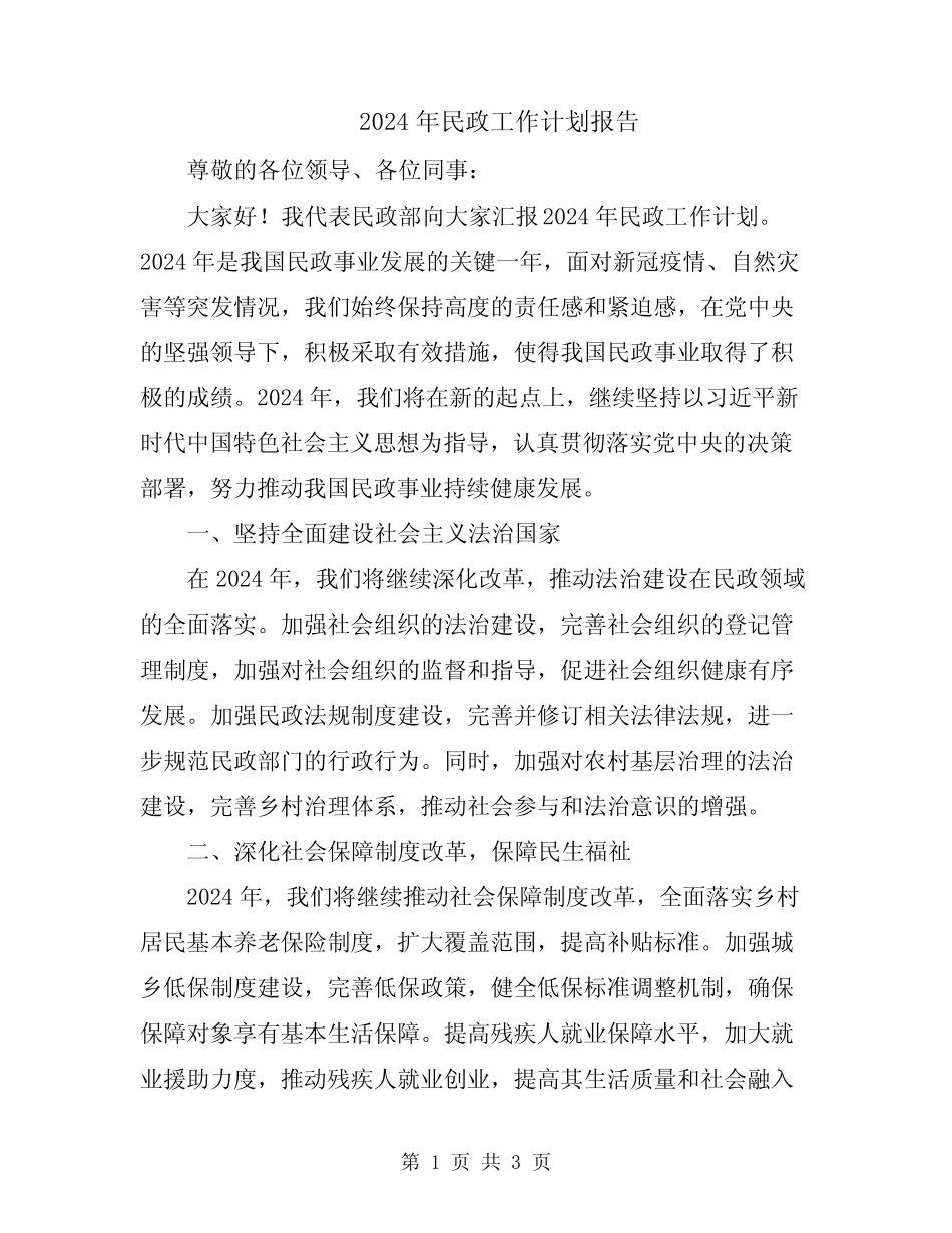2024年民政工作计划报告_第1页