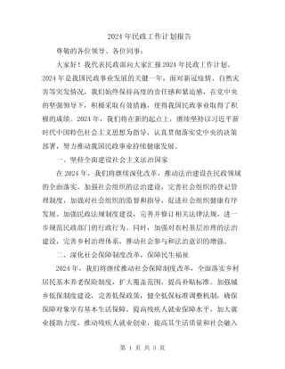 2024年民政工作计划报告