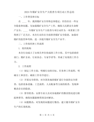 2024年煤矿安全生产大检查专项行动工作总结