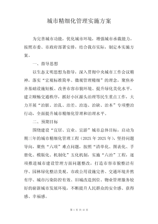 城市精细化管理实施方案 