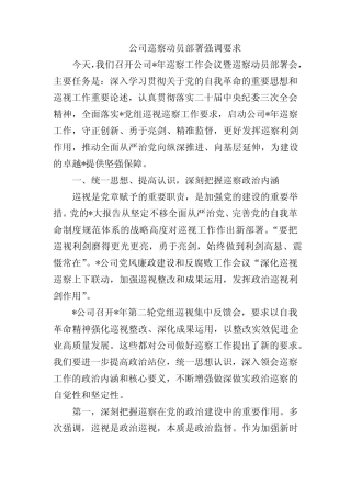 公司巡察动员部署强调要求