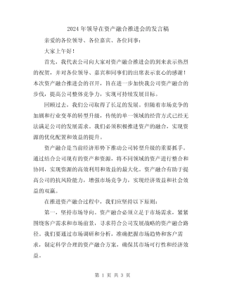 2024年领导在资产融合推进会的发言稿