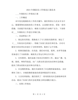 2024年镇防汛工作情况汇报范本