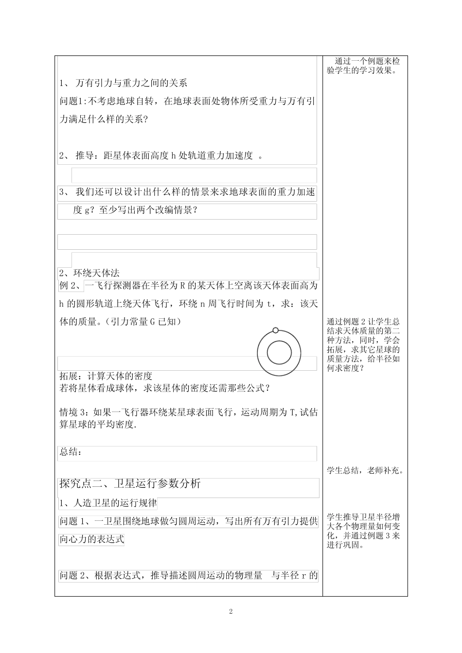 高中物理_万有引力与航天教学设计学情分析教材分析课后反思 _第2页