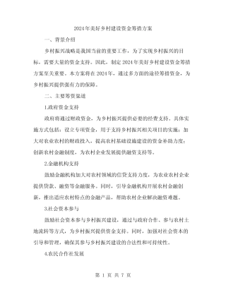 2024年美好乡村建设资金筹措方案(2)