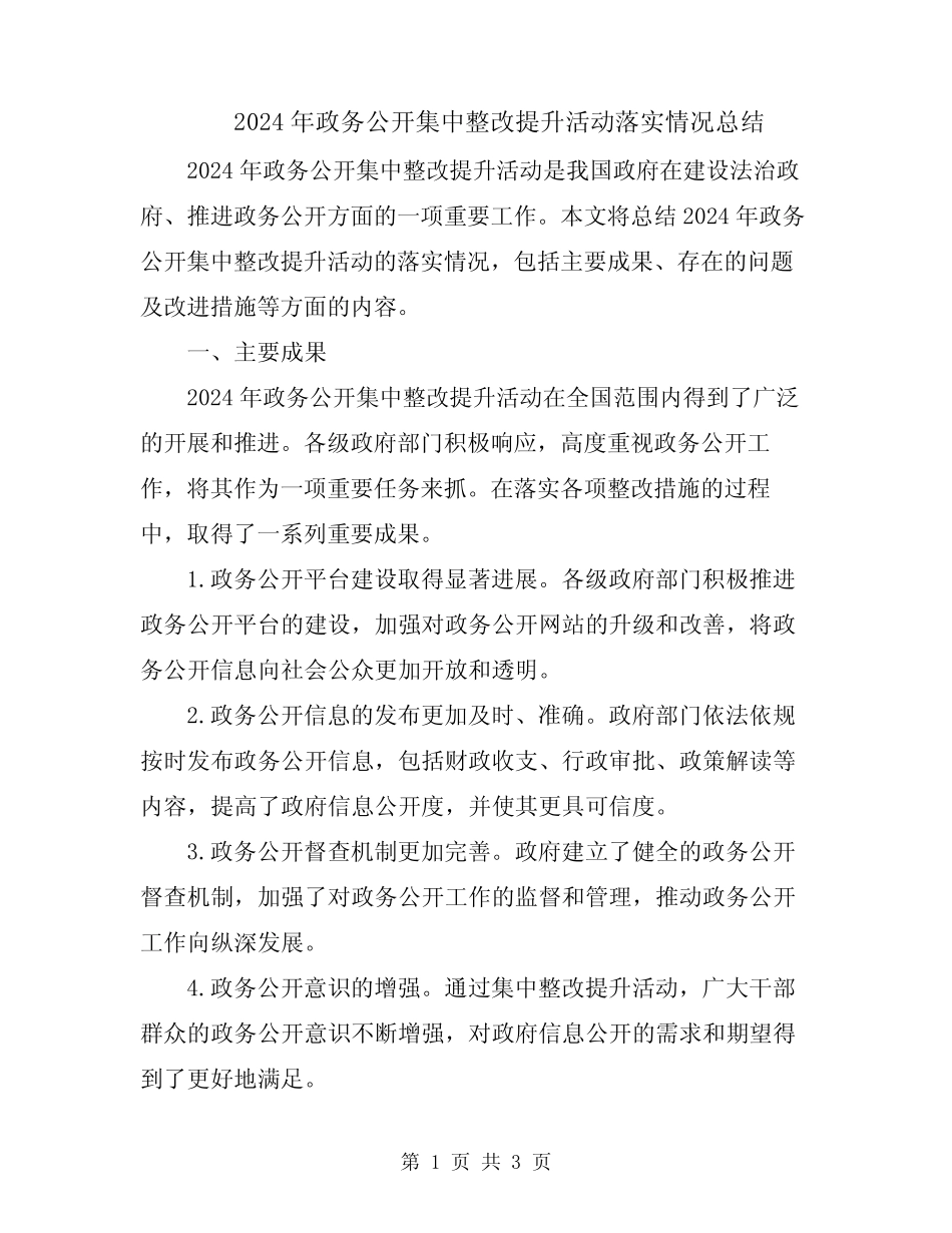 2024年政务公开集中整改提升活动落实情况总结 _第1页