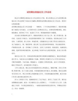 试用期自我鉴定及工作总结 