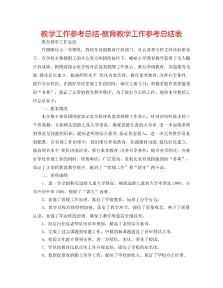 教学工作参考总结-教育教学工作参考总结表 