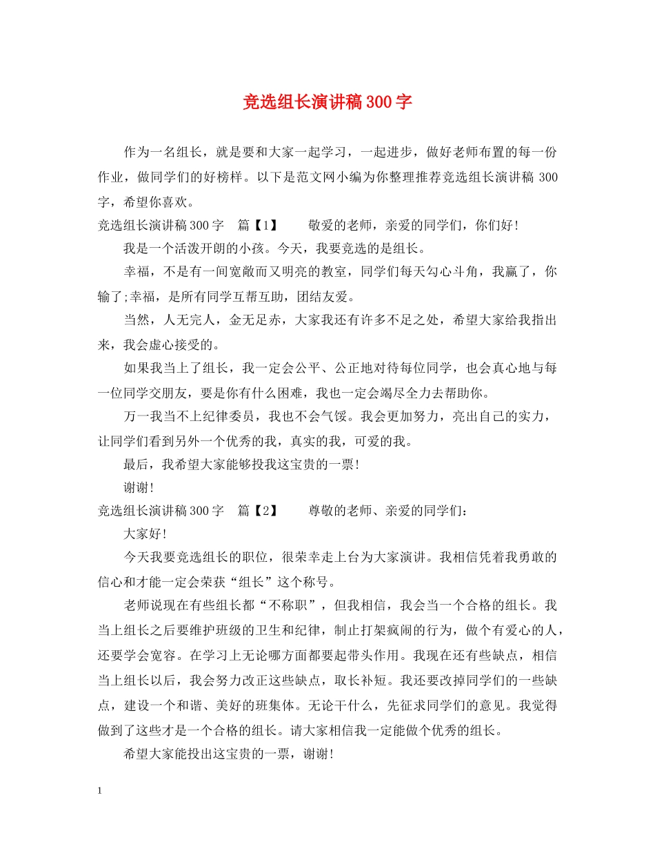 竞选组长演讲稿300字 _第1页