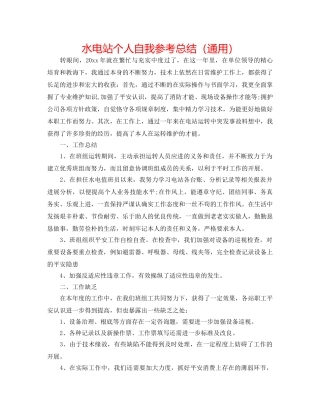 水电站个人自我参考总结（通用） 