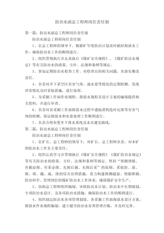 防治水副总工程师岗位责任制 
