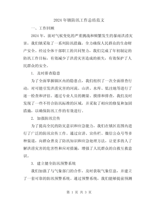 2024年镇防汛工作总结范文 
