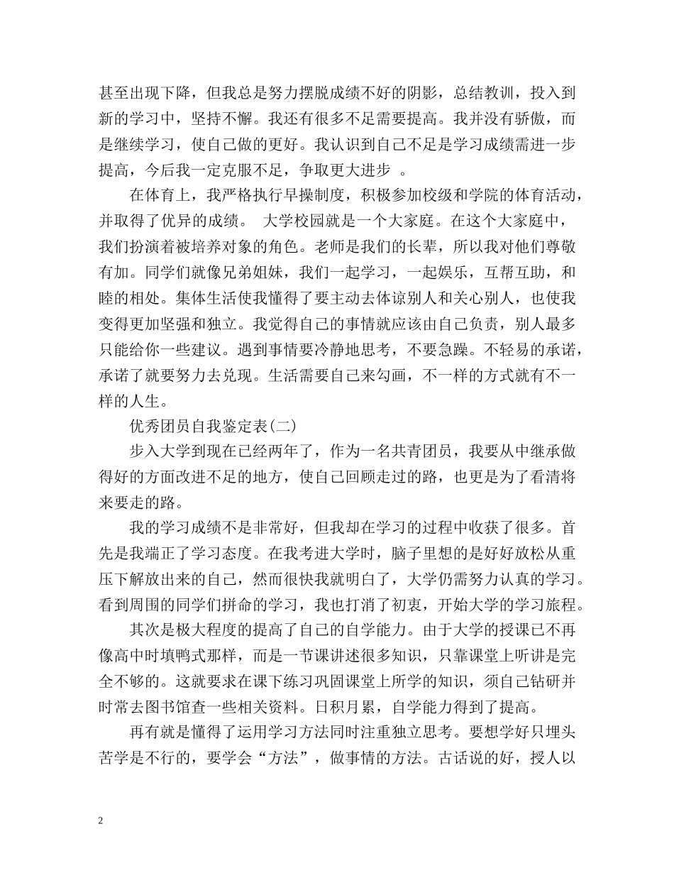 优秀团员自我鉴定表 (2) _第2页