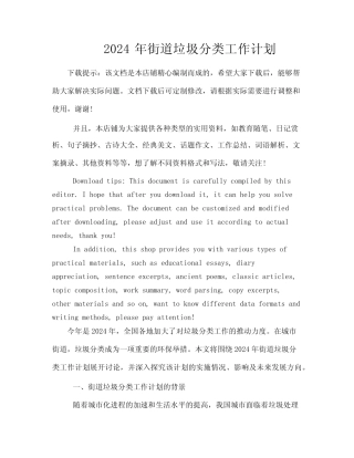 2024年街道垃圾分类工作计划 