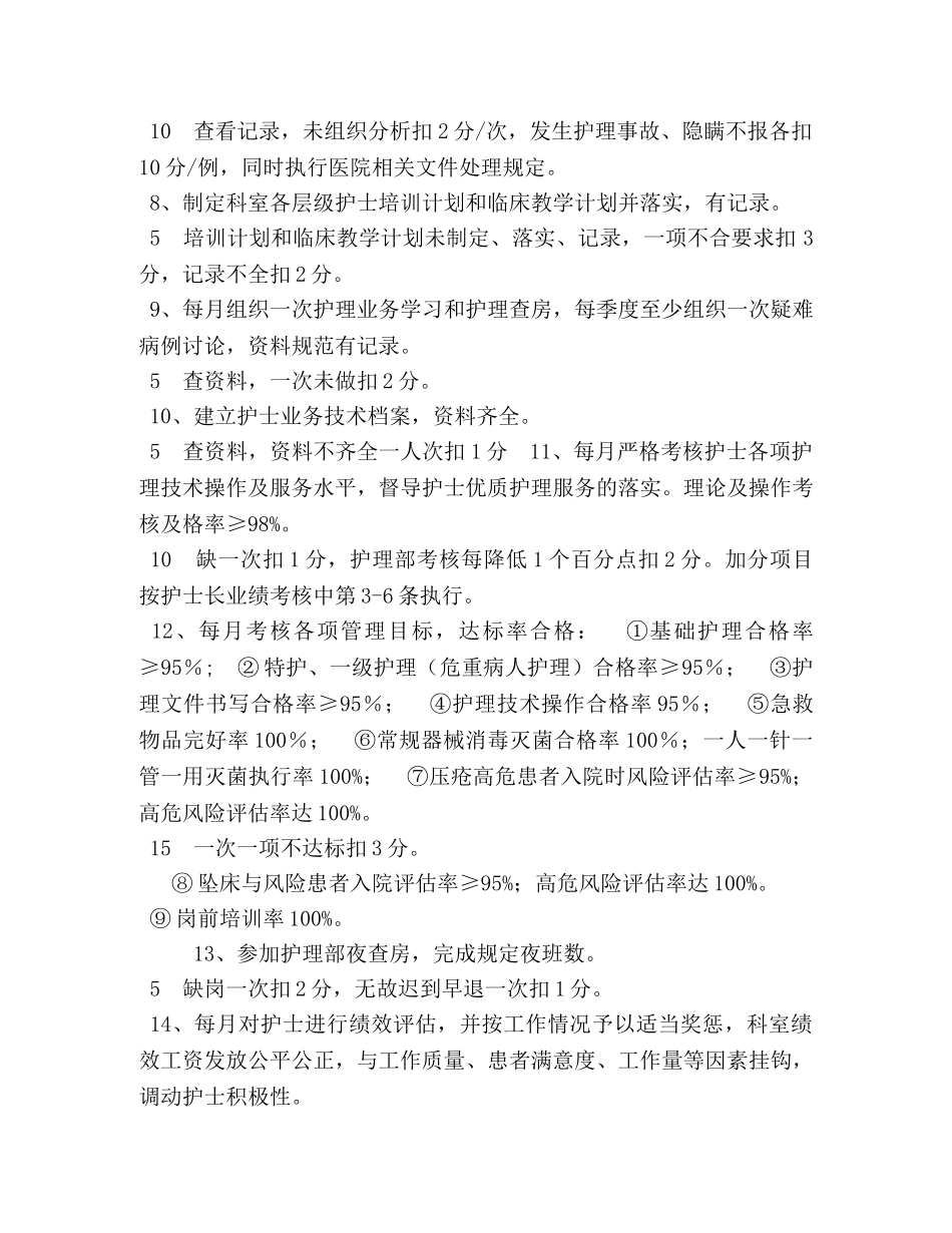 护士长管理目标考核标准 _第2页