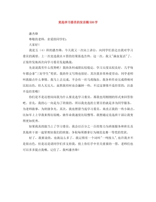竞选学习委员的发言稿500字 