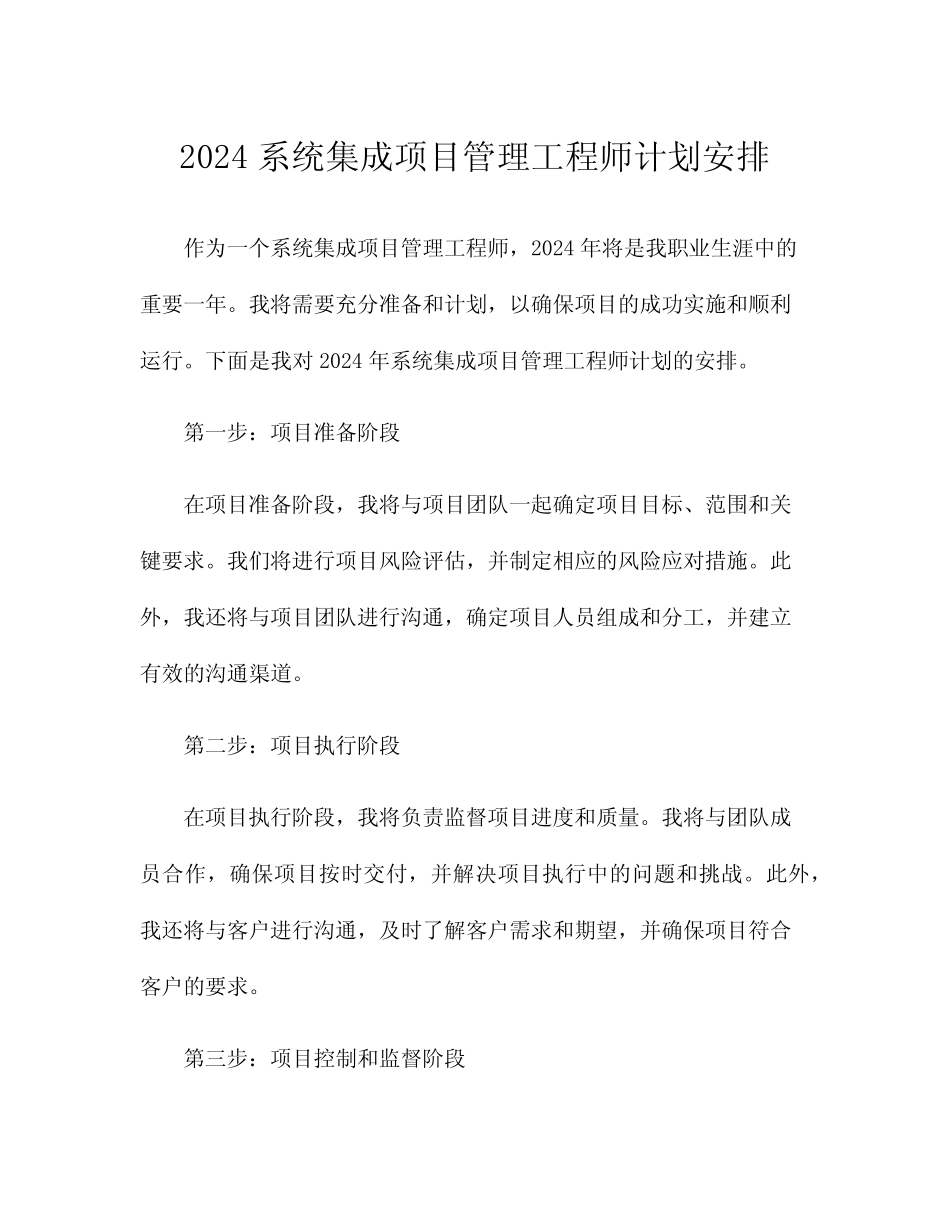 2024系统集成项目管理工程师计划安排 _第1页