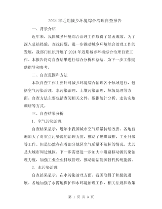 2024年近期城乡环境综合治理自查报告