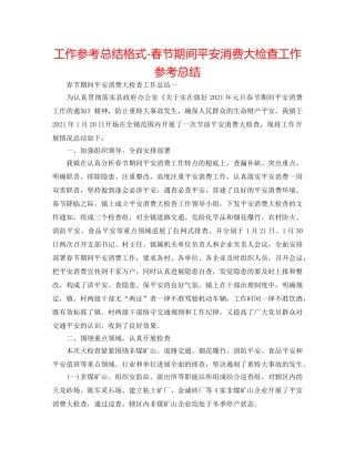 工作参考总结格式-春节期间安全生产大检查工作参考总结 