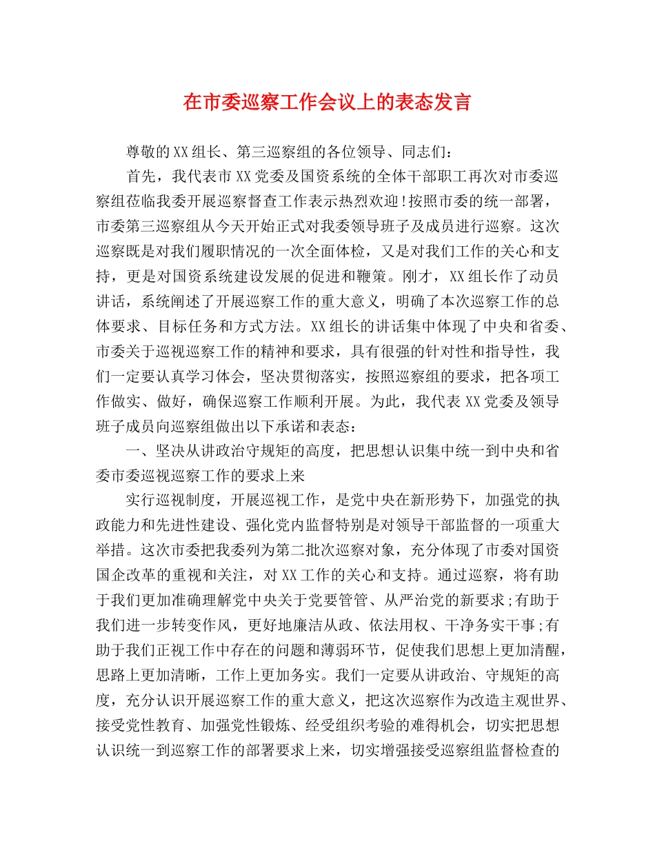 在市委巡察工作会议上的表态发言 _第1页