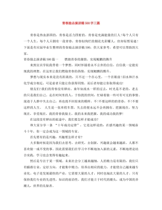 青春励志演讲稿500字三篇 