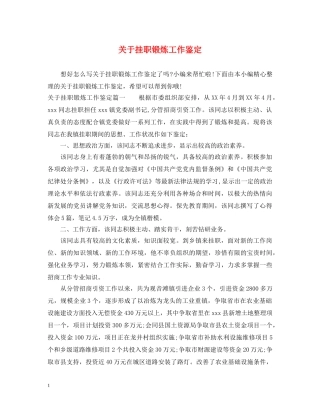 关于挂职锻炼工作鉴定 