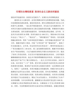 引领妇女增收致富 投身社会主义新农村建设 
