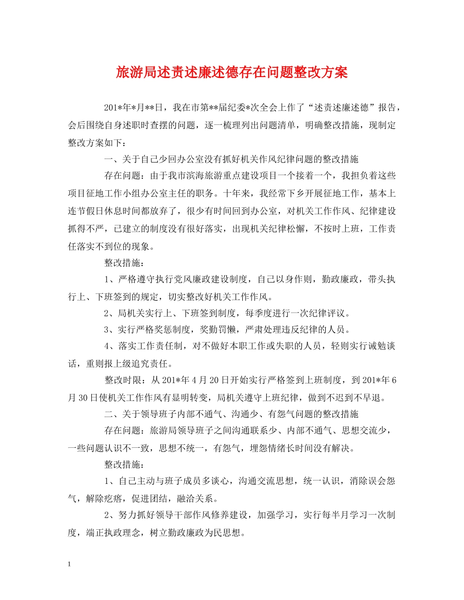 旅游局述责述廉述德存在问题整改方案 (2) _第1页