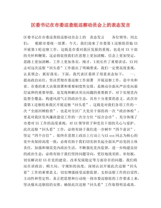 区委书记在市委巡查组巡察动员会上的表态发言 