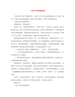 十佳班干部竞选演讲稿 