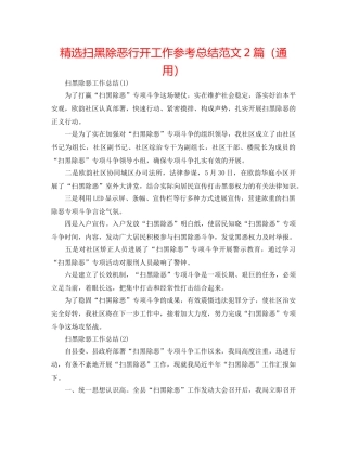 精选扫黑除恶行动工作参考总结范文2篇（通用） 