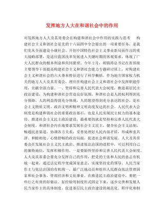 发挥地方人大在和谐社会中的作用 