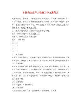 社区安全生产大检查工作方案范文 