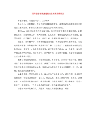 四年级小学生竞选副大队长发言稿范文 