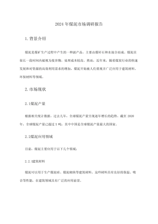 2024年煤泥市场调研报告 