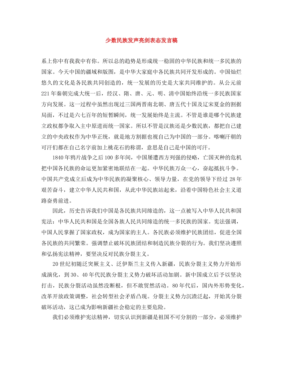 少数民族发声亮剑表态发言稿 _第1页