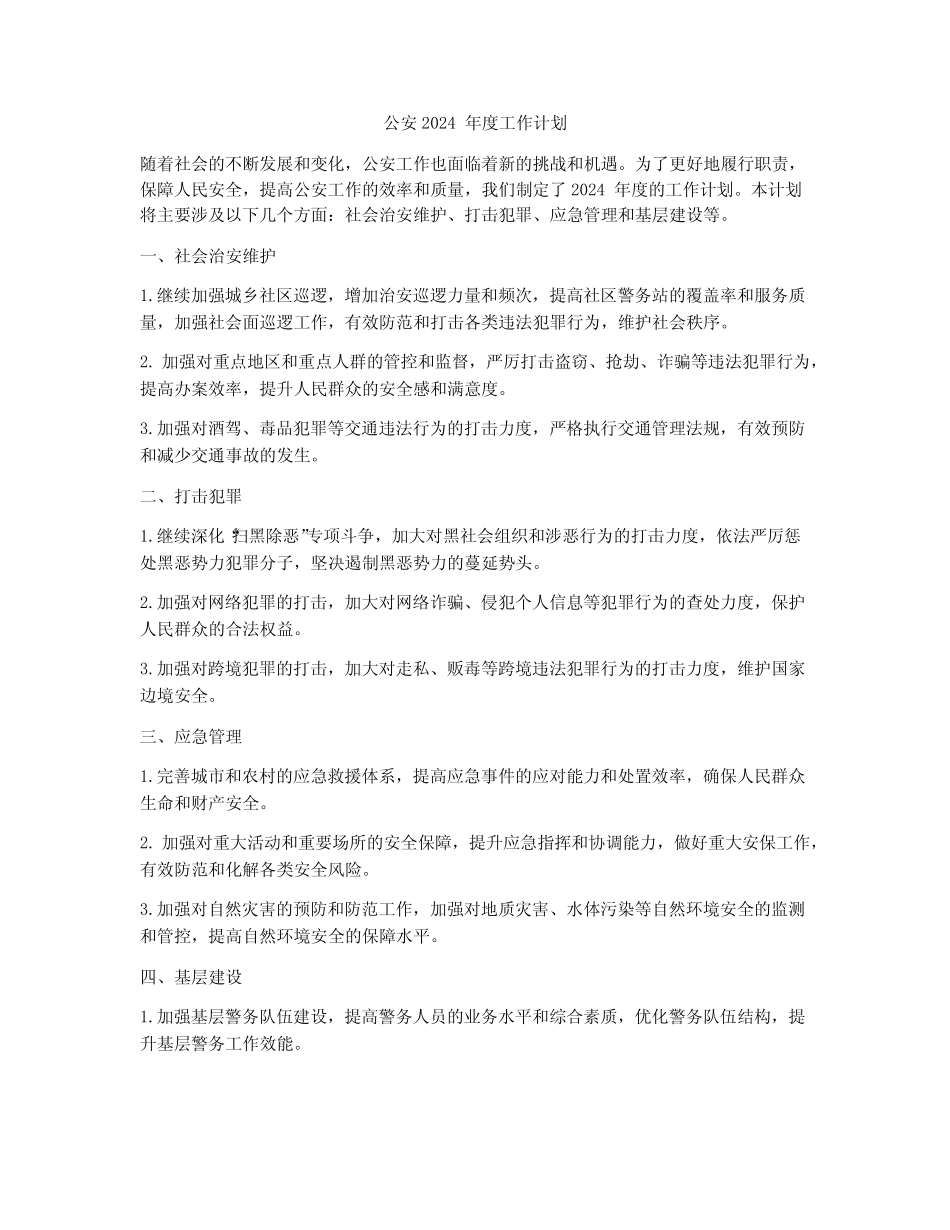 公安2024年度工作计划_第1页