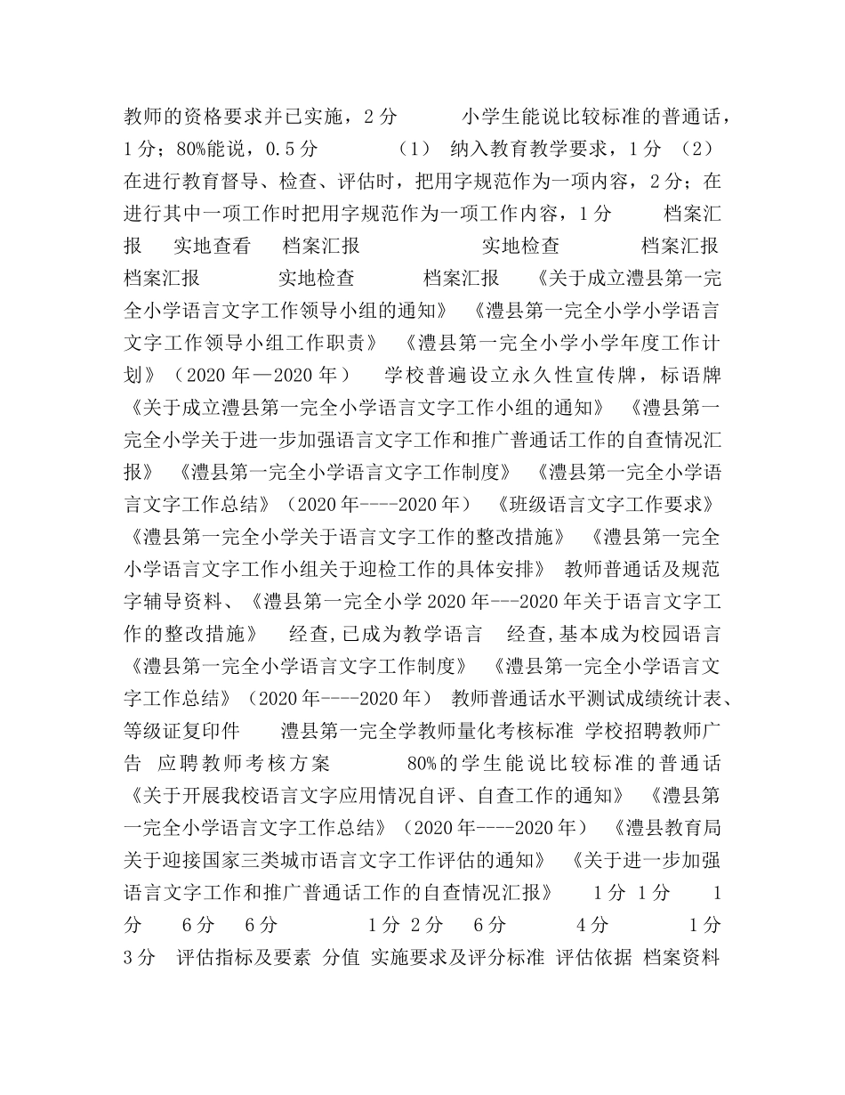 澧县第一完全小学语言文字工作自评实测表 _第2页