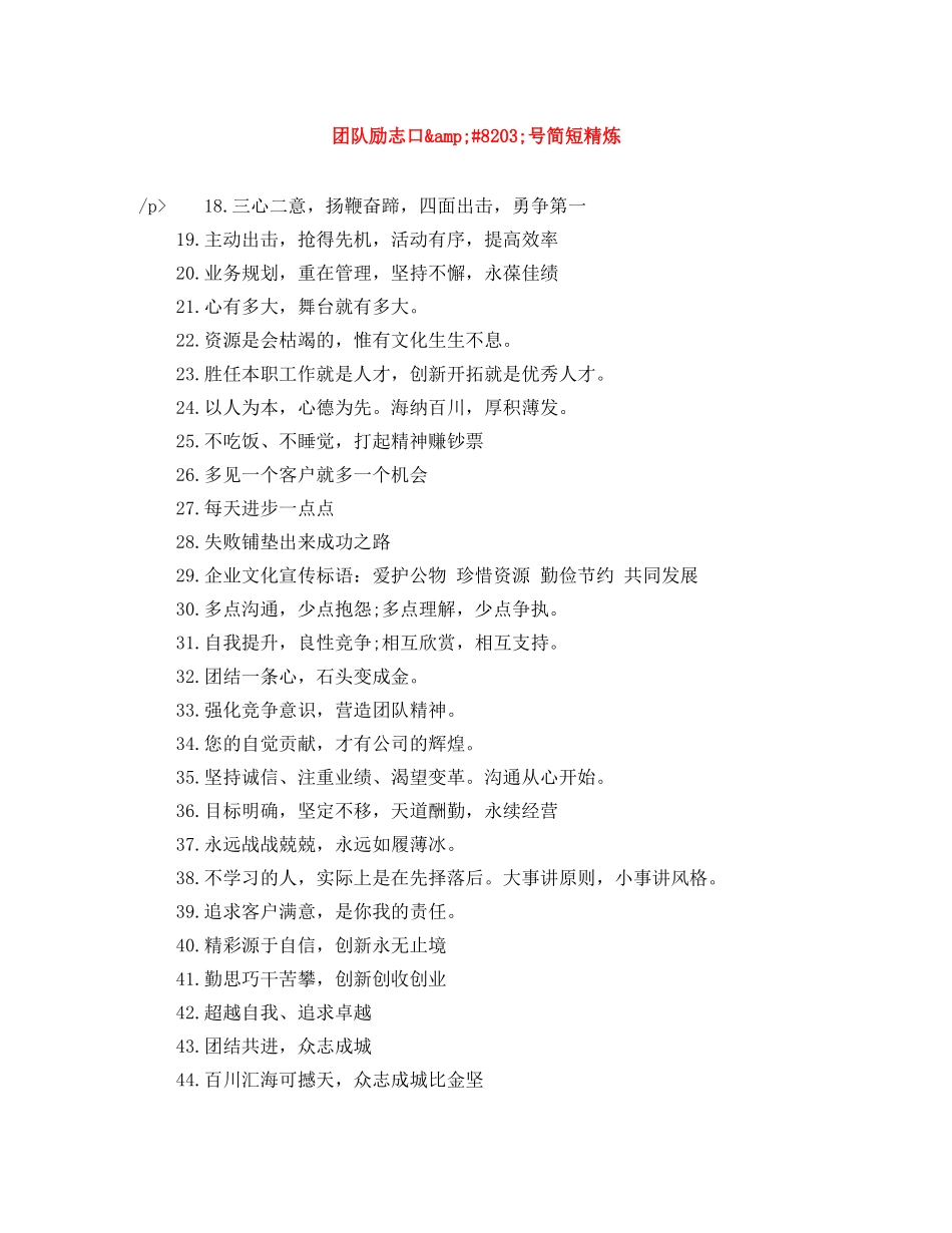 团队励志口&amp;#8203;号简短精炼 _第1页