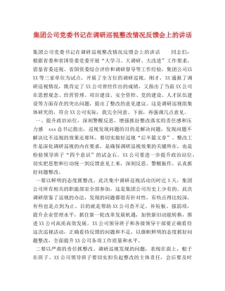 集团公司党委书记在调研巡视整改情况反馈会上的讲话 