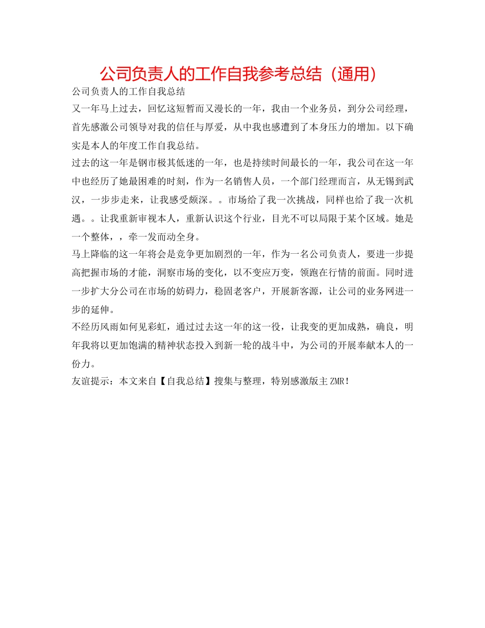 公司负责人的工作自我参考总结（通用） _第1页