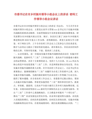 市委书记在市乡村振兴领导小组会议上的讲话 密码工作领导小组会议讲话 
