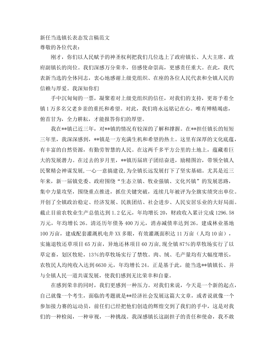 新任当选镇长表态发言稿范文 _第1页