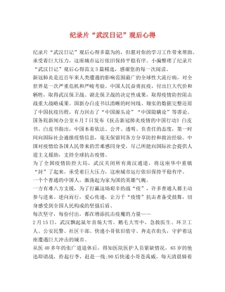 纪录片“武汉日记”观后心得 