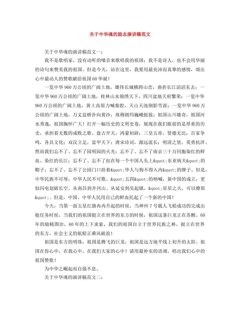 关于中华魂的励志演讲稿范文 _第1页