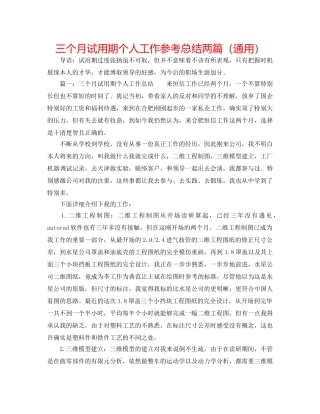 三个月试用期个人工作参考总结两篇（通用） 