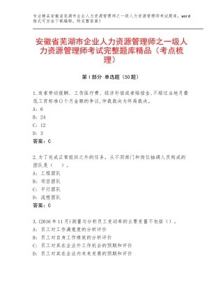 安徽省芜湖市企业人力资源管理师之一级人力资源管理师考试完整题库精品（考点梳理）
